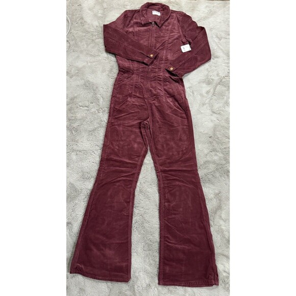 NWT $178 Free People Jayde Cord Flare Jumpsuit Wine L Cottagecore Western Retro - Picture 6 of 16